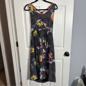 Rebecca Taylor size 10 silk midi dress, gray, floral, racerback, wrap waist
